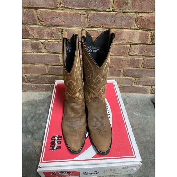 Justin Brown Leather Bay Apache Cowboy Boots Size 10B - Picture 2 of 8